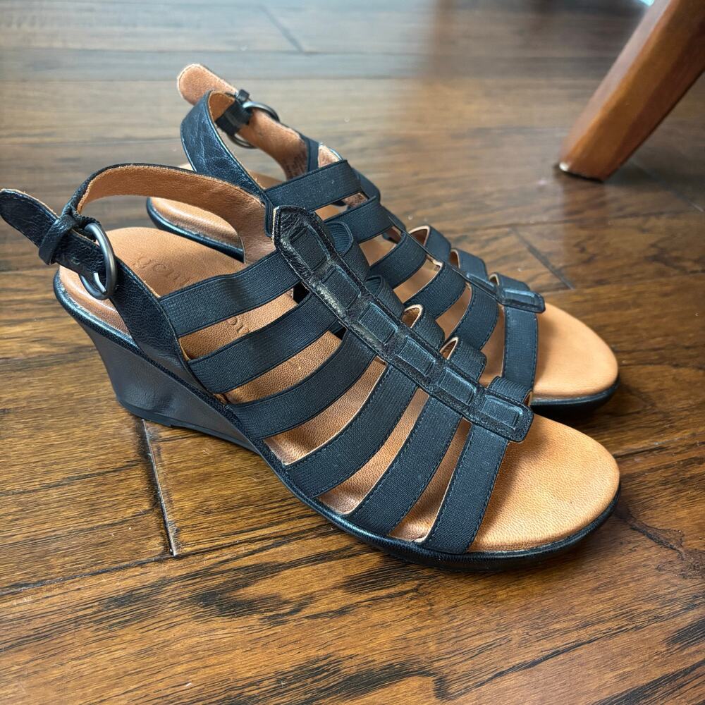 Gentle Souls Women’s Strappy Wedge Hammer Sandals Size 6.5 Black Comfort